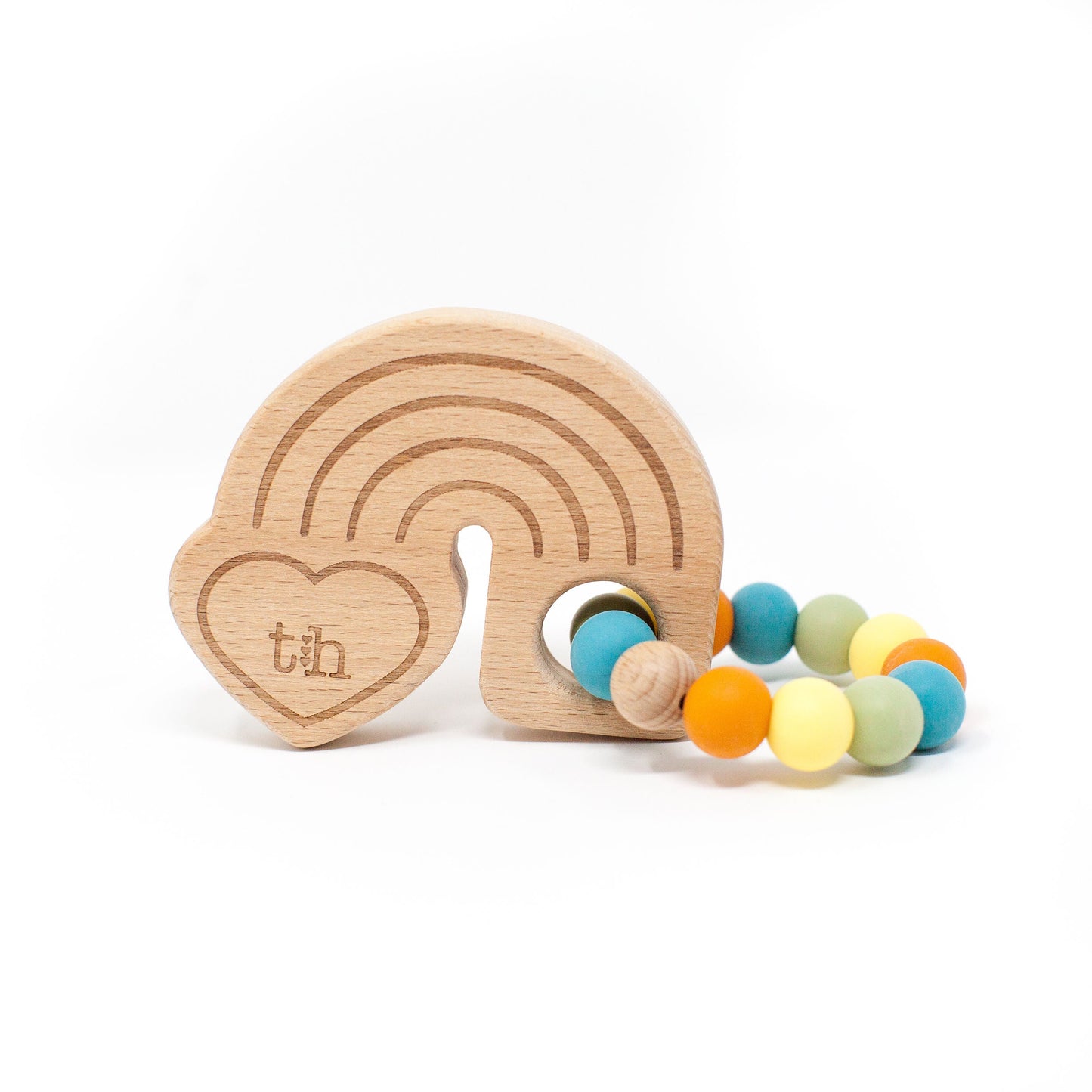 Rainbow Wooden Teether - Natural Beech Wood & BPA Free Silicone