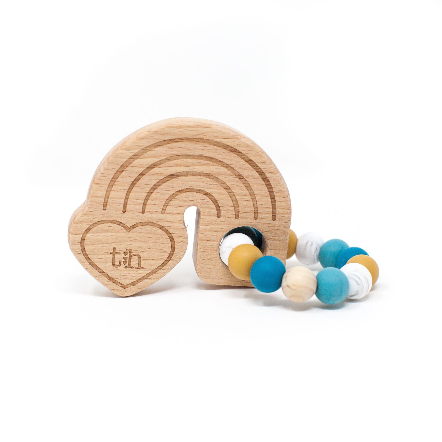 Rainbow Wooden Teether - Natural Beech Wood & BPA Free Silicone