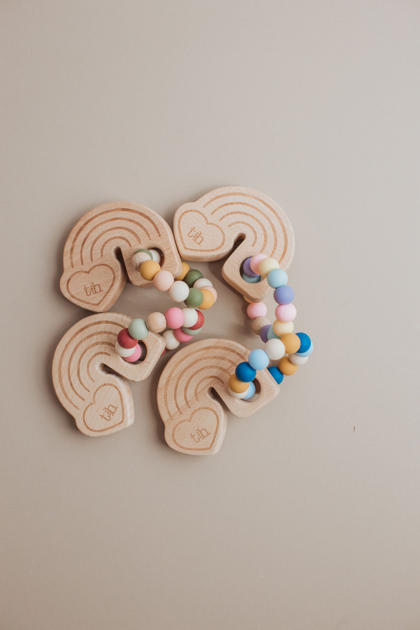 Rainbow Wooden Teether - Natural Beech Wood & BPA Free Silicone