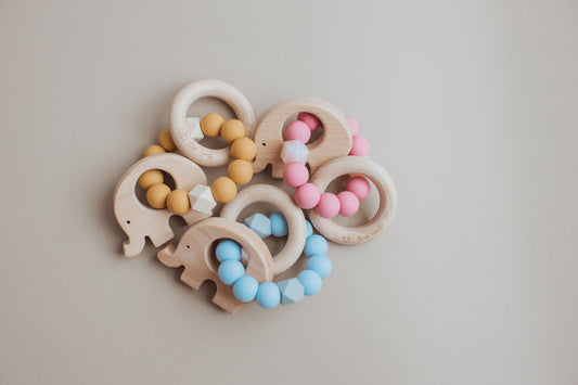 Elephant Rattle - Food Grade Silicone & Beech Wood Teether