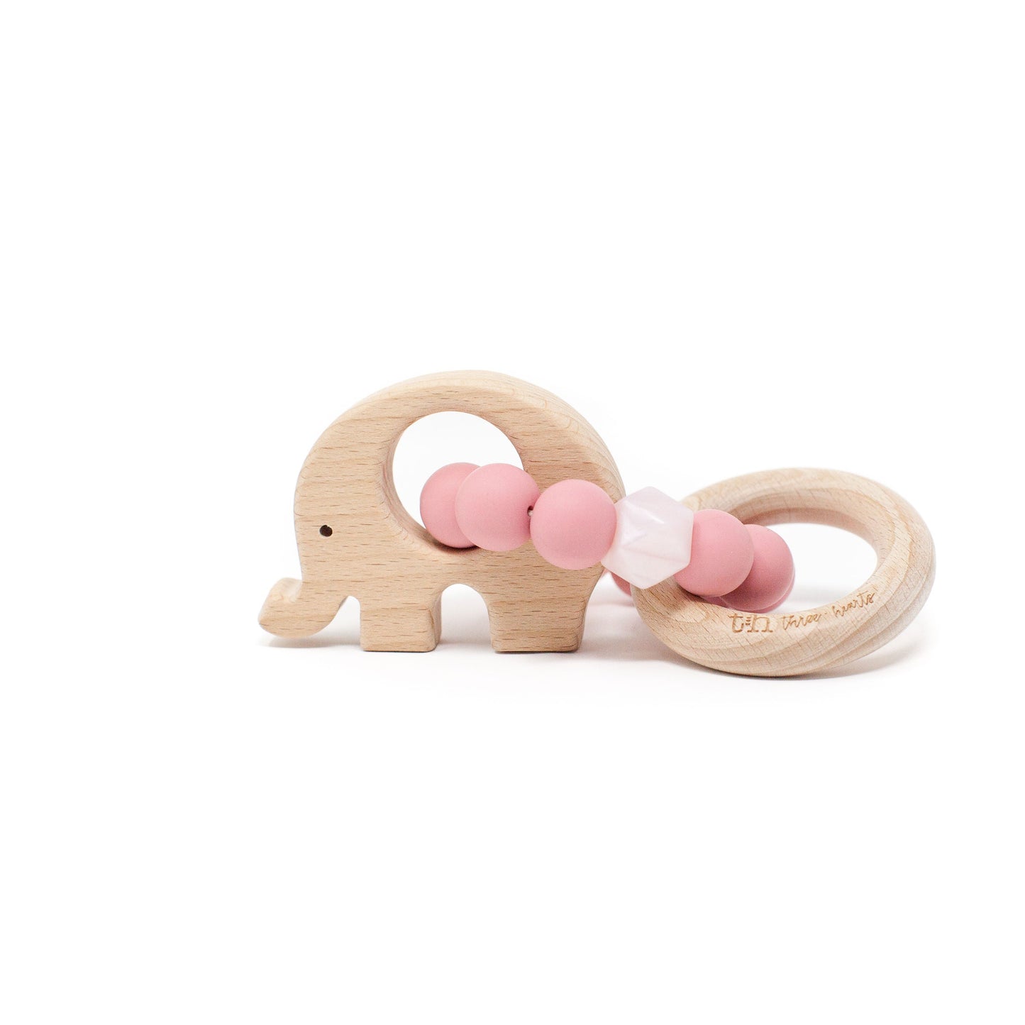 Elephant Rattle - Food Grade Silicone & Beech Wood Teether