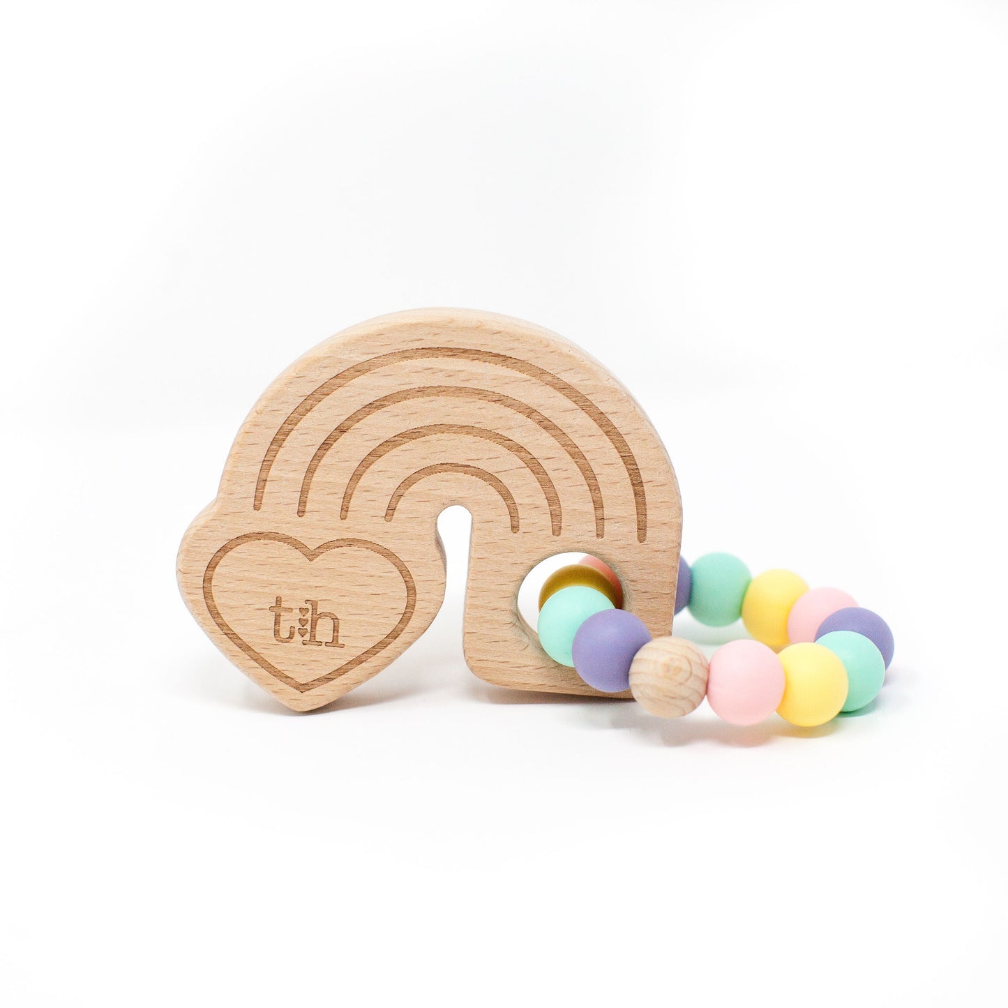 Rainbow Wooden Teether - Natural Beech Wood & BPA Free Silicone