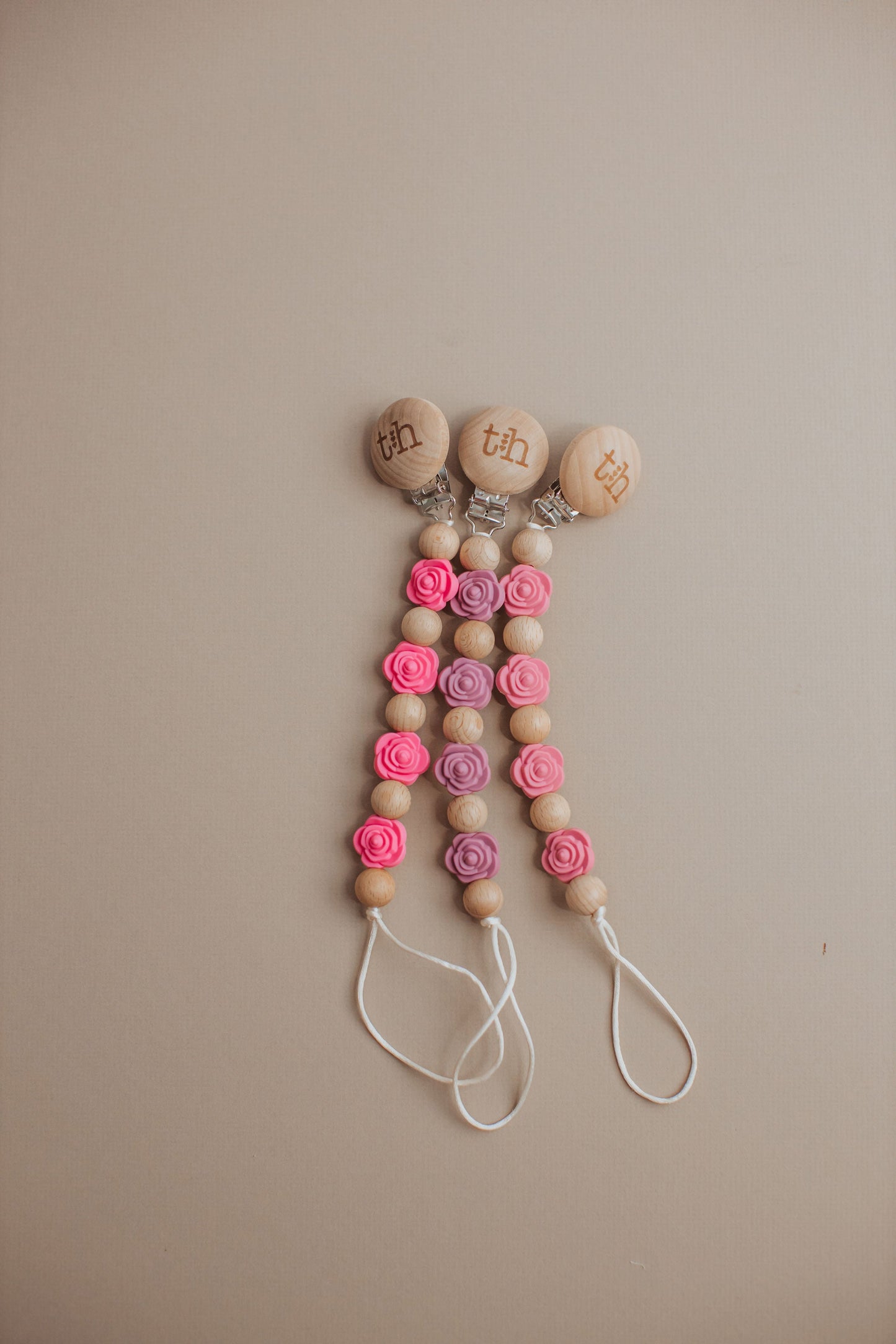 Grande Rosette Pacifier Clip - BPA Free Silicone & Natural Beech Wood