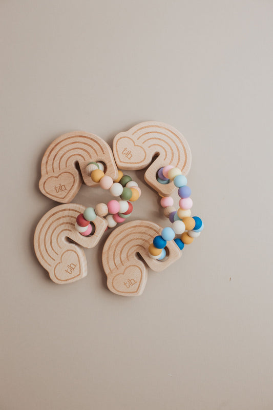 Rainbow Wooden Teether - Natural Beech Wood & BPA Free Silicone