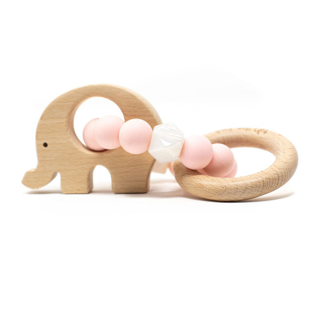 Elephant Rattle - Food Grade Silicone & Beech Wood Teether