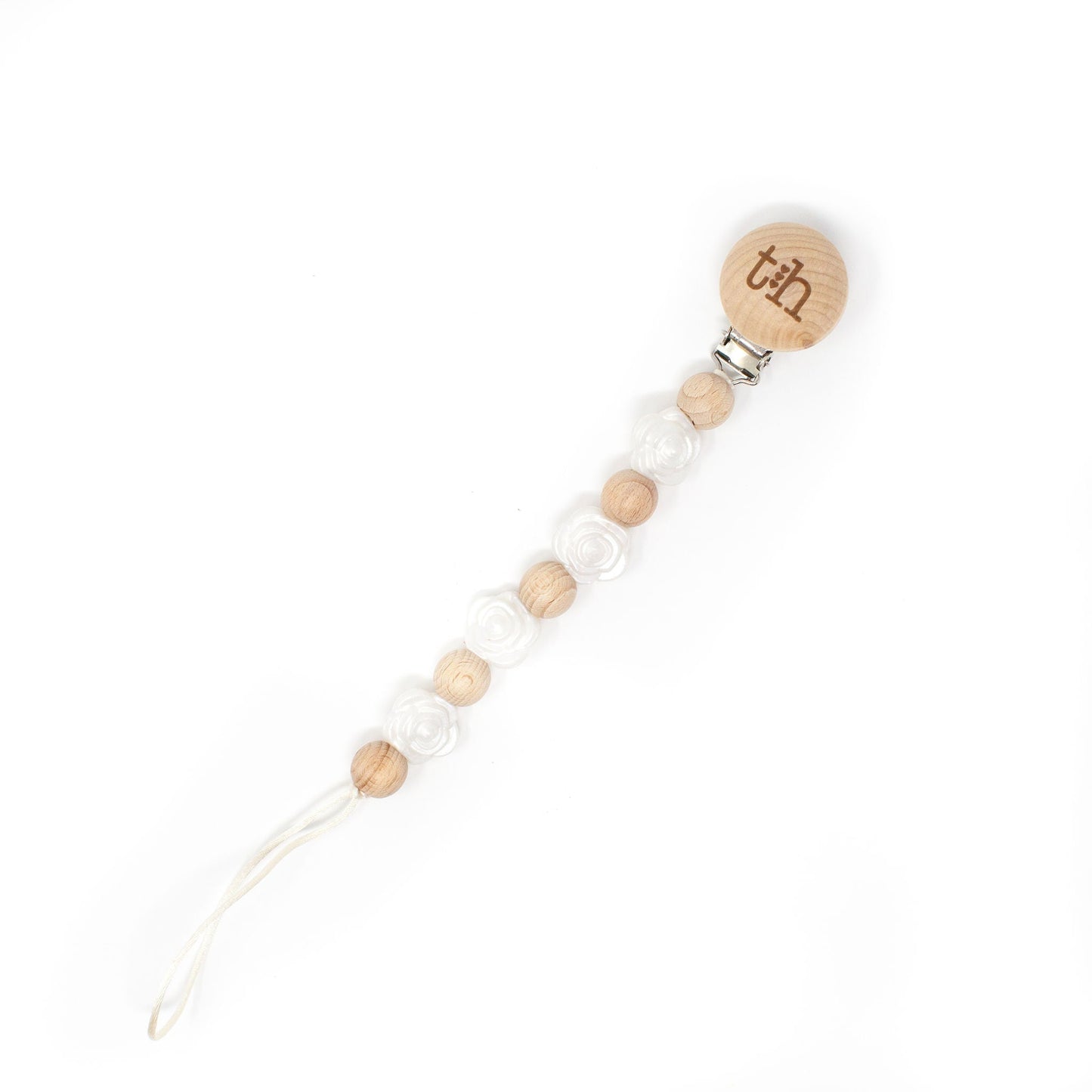 Grande Rosette Pacifier Clip - BPA Free Silicone & Natural Beech Wood