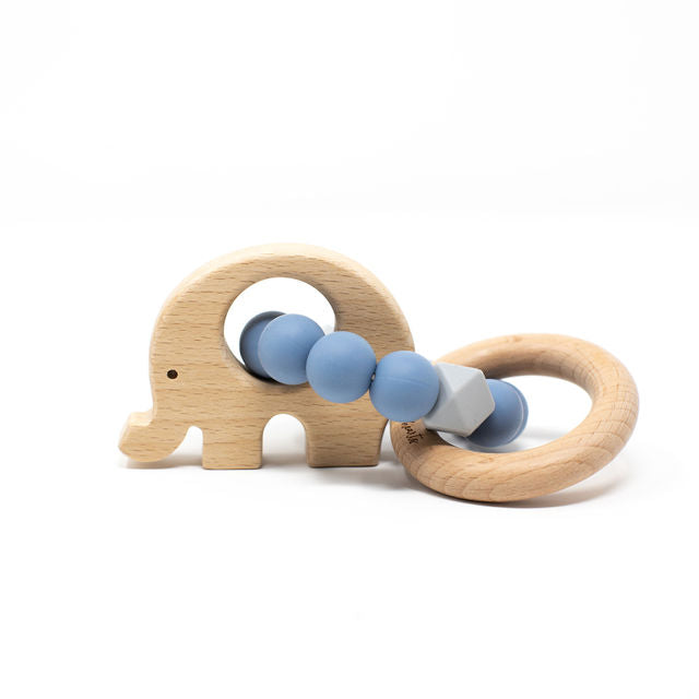 Elephant Rattle - Food Grade Silicone & Beech Wood Teether