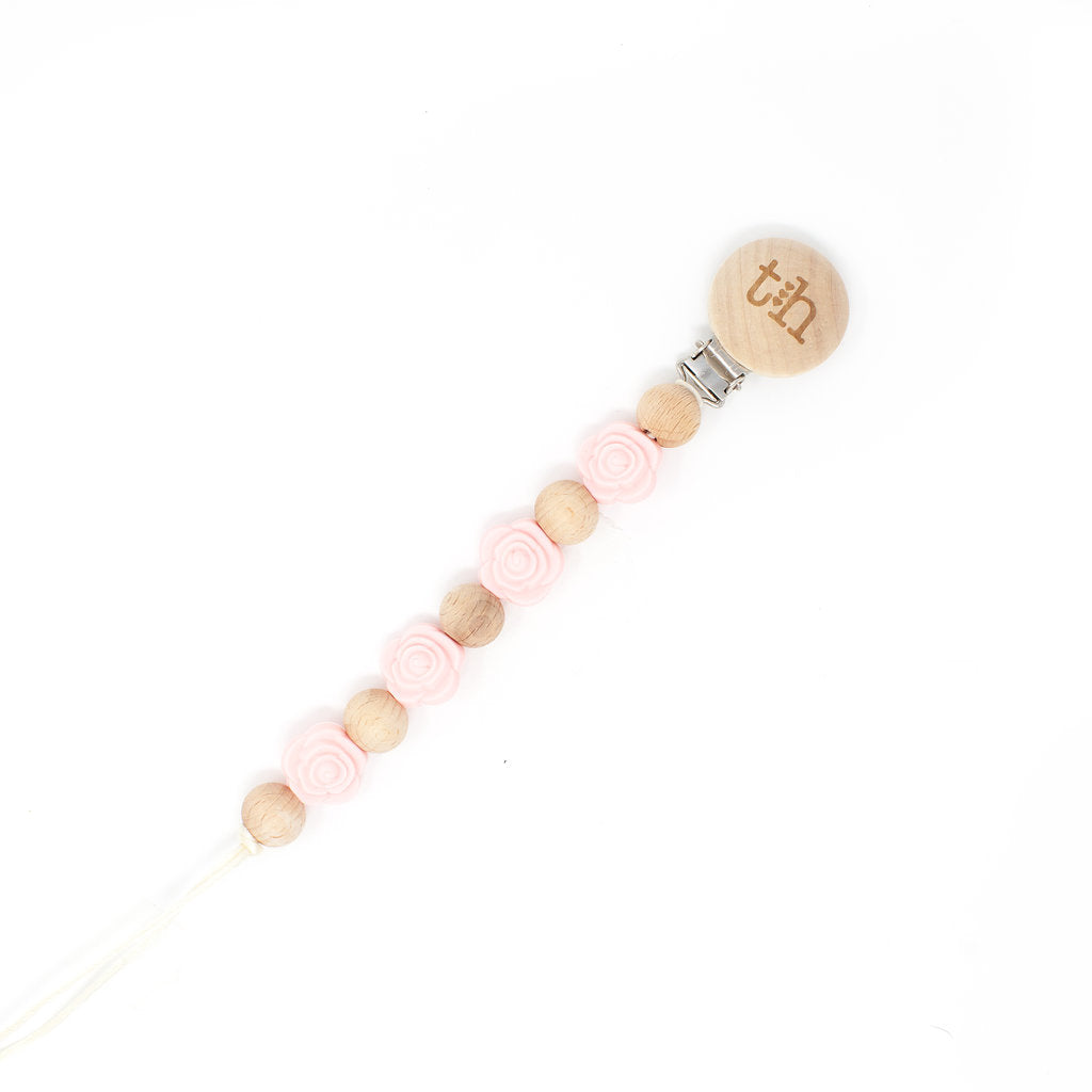 Grande Rosette Pacifier Clip - BPA Free Silicone & Natural Beech Wood